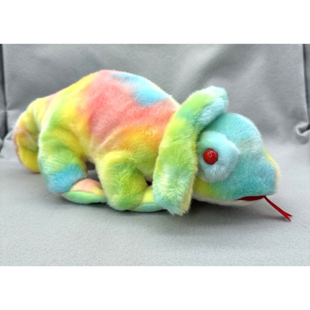 Vtg TY Beanie Buddies Rainbow Chameleon Pastel Tie Dye 1999 Plush Stuffed 14"